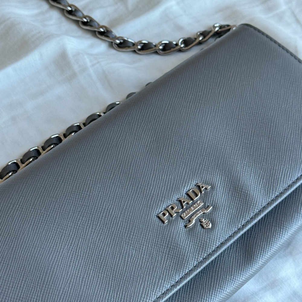 Prada Grey Wallet/Purse with Chain Authentic